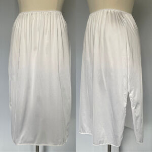 Vintage Vanity Fair Half Slip Skirt Size XL White Solid Side Slit Midi Satin